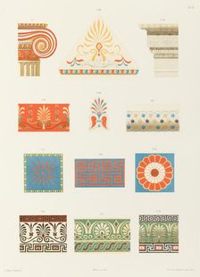 Capitals and other coloured parts of the Erechtheion and the Propylaea...of Athens, 1846. Creator: Hubert Roux