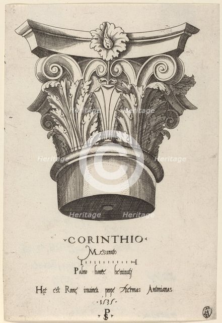 Capitals from the Baths of Antoninus, Rome, 1535. Creator: Master PS.
