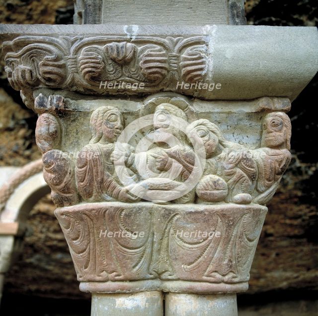 Capitel representing 'The Last Supper', in the cloister of the monastery of San Juan de la Peña (…