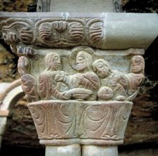 Capitel representing The Last Supper in the cloister of the monastery of San Juan de la Peña (…