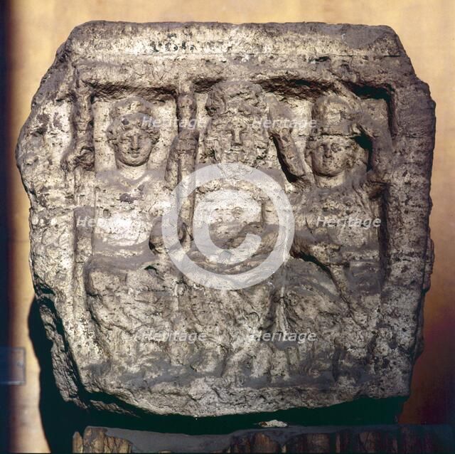 Capitoline Triad, Minerva, Jupiter and Juno, Funerary cippus or tomb marker.  Artist: Unknown.