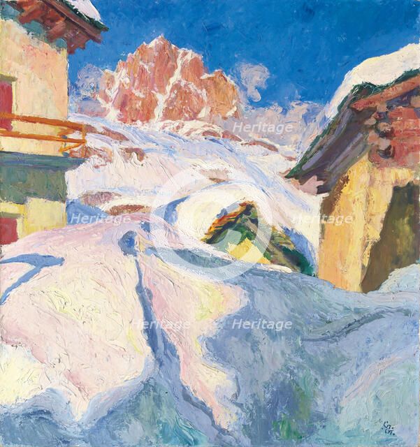 Capolago in Winter with a View of Piz Lagrev, 1928. Artist: Giacometti, Giovanni (1868-1933)