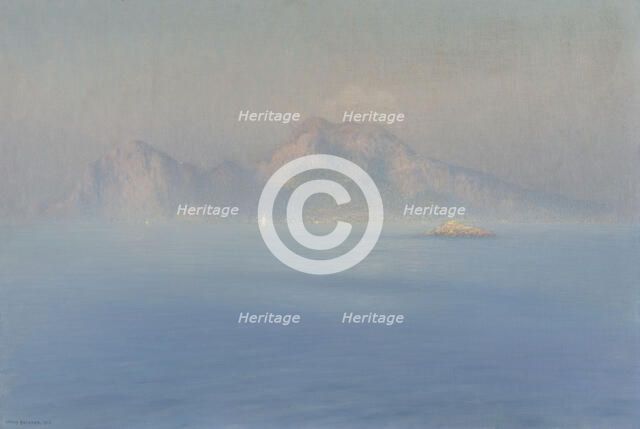 Capri, steep coast seen from the sea, 1912. Creator: Henry Brokman.