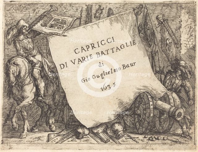 Capricci di varie battaglie (Title Page), 1635. Creator: Johann Wilhelm Baur.