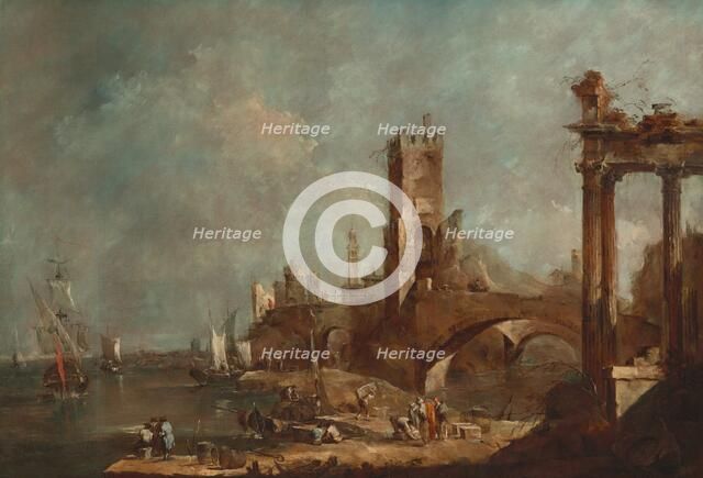 Capriccio of a Harbor, c. 1760/1770. Creator: Francesco Guardi.