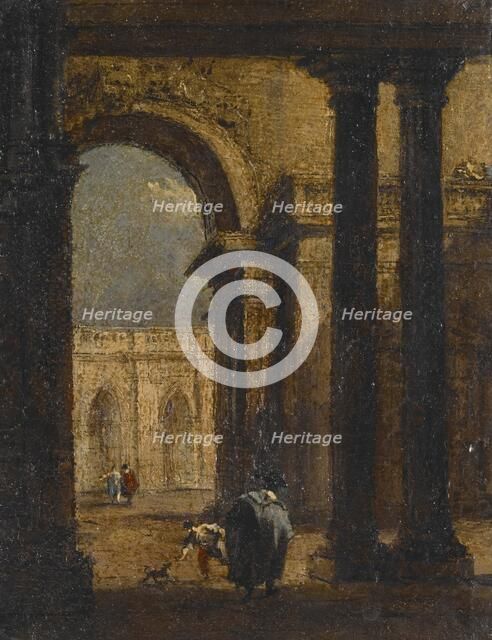 Capriccio: A Palace Courtyard, about 1790-93. Creator: Francesco Guardi.