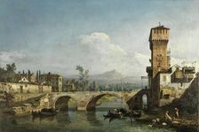 Capriccio with a River and Bridge, 1745. Creator: Bernardo Bellotto