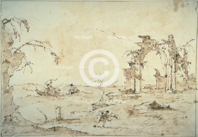 Capriccio with a Squall on the Lagoon, 1775/80. Creator: Francesco Guardi.