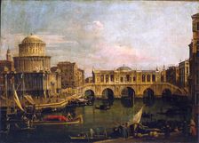 Capriccio with an imaginary bridge over the Grand Canal, Mid-18th century. Creator: Canaletto (1697-1768)