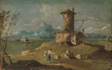 Capriccio with an Island, a Tower, and Houses, 18th century. Creator: Unknown
