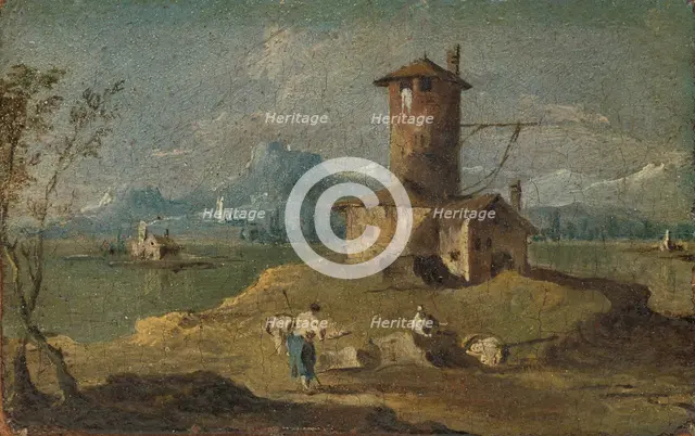 Capriccio with an Island, a Tower, and Houses, 18th century. Creator: Unknown.