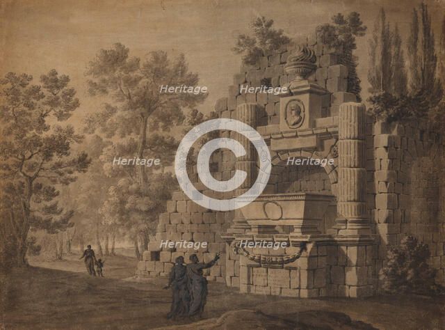 Capriccio with Ancient Figures amidst Ruined Classical Monument, about 1755. Creator: Robert Adam.