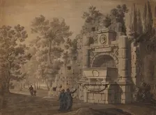 Capriccio with Ancient Figures amidst Ruined Classical Monument, about 1755. Creator: Robert Adam
