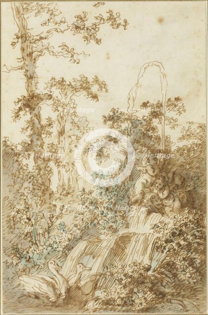 Capriccio with Fountain and Frolicking Swans, 1772. Creator: Jean Baptiste Marie Huet.