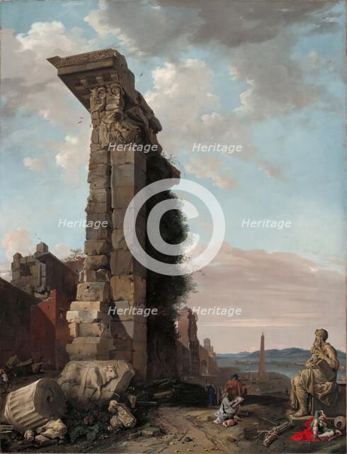 Capriccio with Roman Ruins, Sculptures and a Port, 1650. Creator: Bartholomeus Breenbergh.