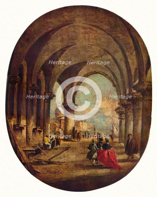 'Capriccio with the Arcade of the Doge's Palace and San Giorgio Maggiore', late 1780s, (1930). Creator: Francesco Guardi.