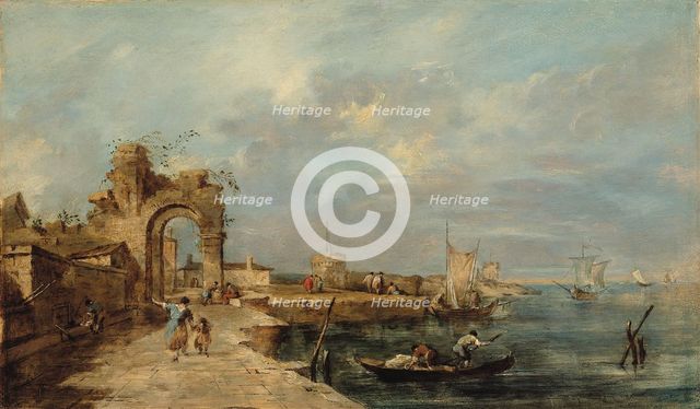 Caprice, with a ruined arch and seaport. Creators: Francesco Guardi, School of Venice.