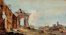 Caprice, with ruined arch and fishermen's houses. Creator: Francesco Guardi