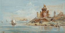 Caprice, with ruined fortress by the lagoon. Creators: Francesco Guardi, Niccolo Guardi