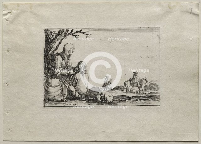 Caprices: Seated Beggar Woman with Two Children. Creator: Stefano Della Bella (Italian, 1610-1664).