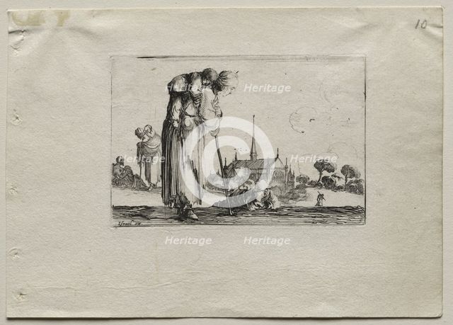 Caprices: Standing Beggar Woman Carrying a Child on her Back. Creator: Stefano Della Bella (Italian, 1610-1664).