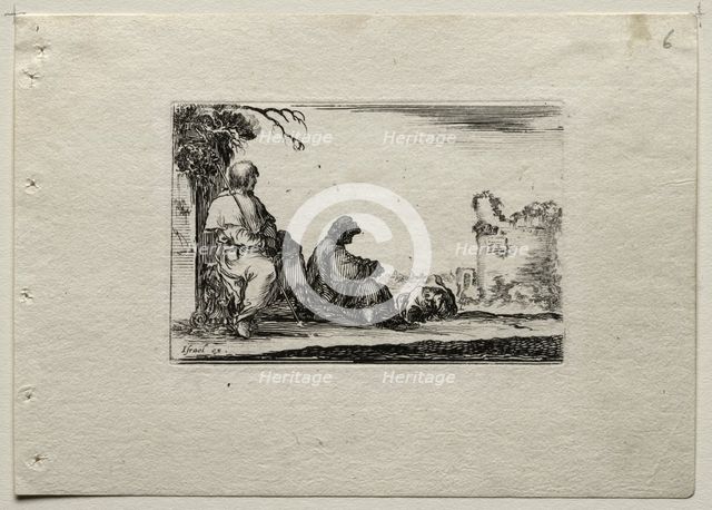 Caprices: Two Pilgrims Resting and a Peasant. Creator: Stefano Della Bella (Italian, 1610-1664).