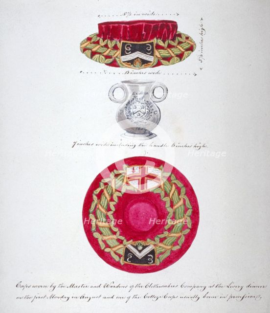 Caps worn by the Master and Wardens of the Company of Clothworkers, London, c1850. Artist: Anon