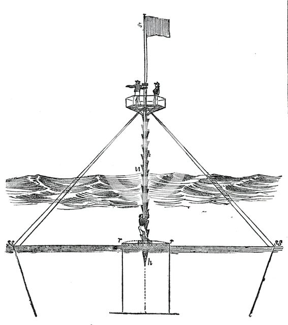 Capt. Bullock's safety beacon on Goodwin Sands, 1844. Creator: Unknown.