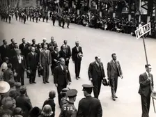 Capt Frank Page MC (with walking stick), Anzac Day march, year unknown. Creator: Unknown