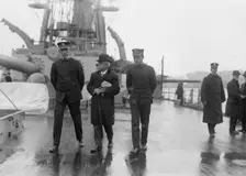 Capt. J.H. Gibbons, Adm. Boush, Chief officer McNeely, between c1910 and c1915. Creator: Bain News Service