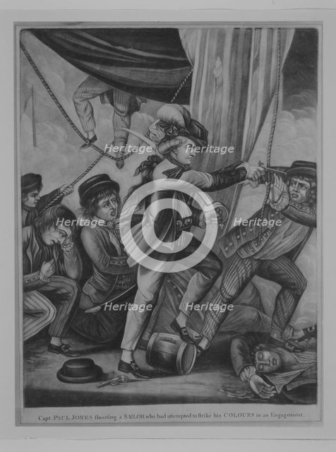 Capt. Paul Jones shooting a Sailor who had attempted to strike..., late 18th-early 19th century? Creator: Unknown.