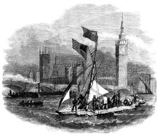 Captain Urquhart experimenting with his Life-Preserving Raft on the Thames, 1858. Creator: Unknown