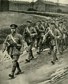 Captain William Redmond leading Irish troops at the Front, First World War, 1916, (c1920). Creator: Samuel Begg