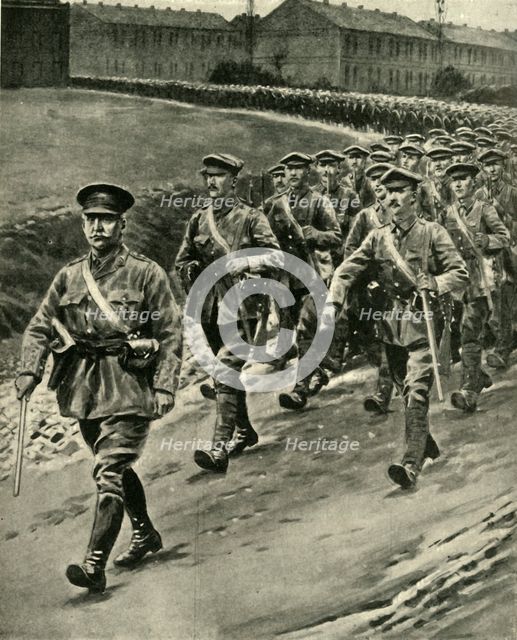Captain William Redmond leading Irish troops at the Front, First World War, 1916, (c1920). Creator: Samuel Begg.