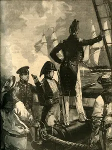 Captain William Walpole intercepting the Duke of Saldanha's ships, Liberal Wars, 1829 (c1890). Creator: William Heysham Overend