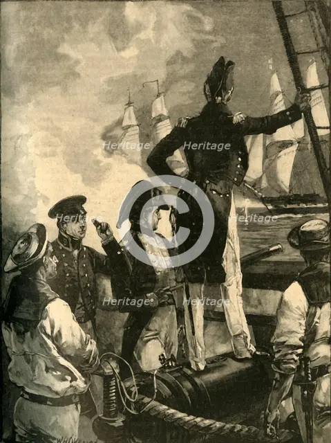 Captain William Walpole intercepting the Duke of Saldanha's ships, Liberal Wars, 1829 (c1890). Creator: William Heysham Overend.