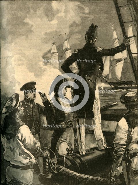 Captain William Walpole intercepting the Duke of Saldanha's ships, Liberal Wars, 1829 (c1890). Creator: William Heysham Overend.