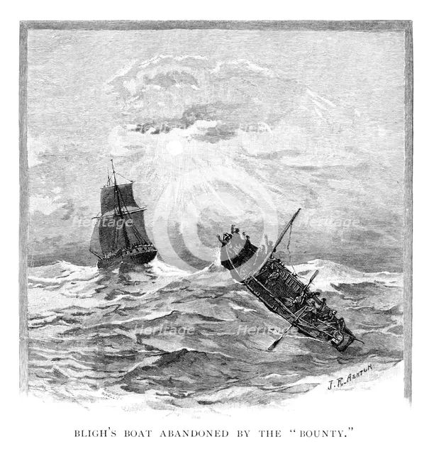 Captain Bligh's boat abandoned by the 'Bounty', 1789 (1886).Artist: JR Ashton