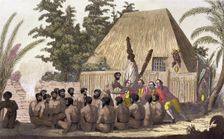 Captain Cook observes an Offering, Sandwich Islands 1778-1779 (19th century). Creator: Angelo Biasioli