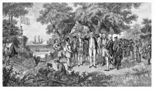 Captain Cook claims Botany Bay, New South Wales, Australia, 1770 (1886)