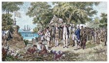 Captain Cook claims Botany Bay, New South Wales, Australia, 1770 (1886). Creator: Unknown
