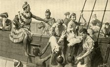 Captain Cook Presenting Pigs and Fowls to the Maoris (1902). Creator: C. Howard