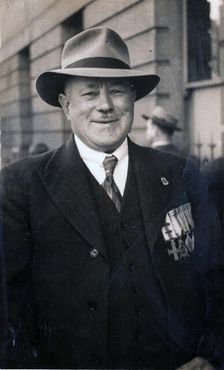 Captain Frank Page MC, Anzac Day march, year unknown. Creator: Unknown