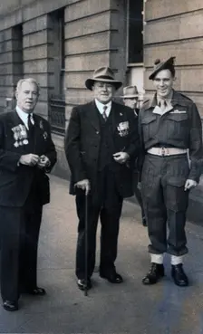 Captain Frank Page MC (centre), Anzac Day march, year unknown. Creator: Unknown