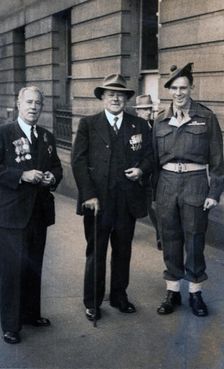 Captain Frank Page MC (centre), Anzac Day march, year unknown. Creator: Unknown