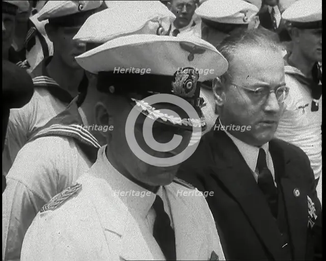 Captain Hans Langdorff of the German Battleship the Graf Spee at tending a Funeral of..., 1939. Creator: British Pathe Ltd.