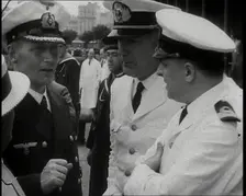 Captain Hans Langsdorff of the German Battleship Graf Spee Talking With Other Naval Officers, 1939. Creator: British Pathe Ltd