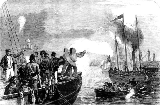 Captain Hewlett, C.B., of H.M.S. "Edinburgh", directing the movements of the "Snapper" and "Stork" G Creator: Unknown.