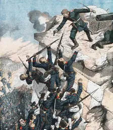 Captain Lebedief heroically defending the bastion at Port Arthur, Russo-Japanese War, 1904-5