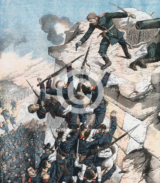 Captain Lebedief heroically defending the bastion at Port Arthur, Russo-Japanese War, 1904-5. Artist: Unknown